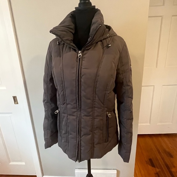Calvin Klein Quilted Down Puffer Jacket with Hood Brown Sz Small Womens - Picture 2 of 6